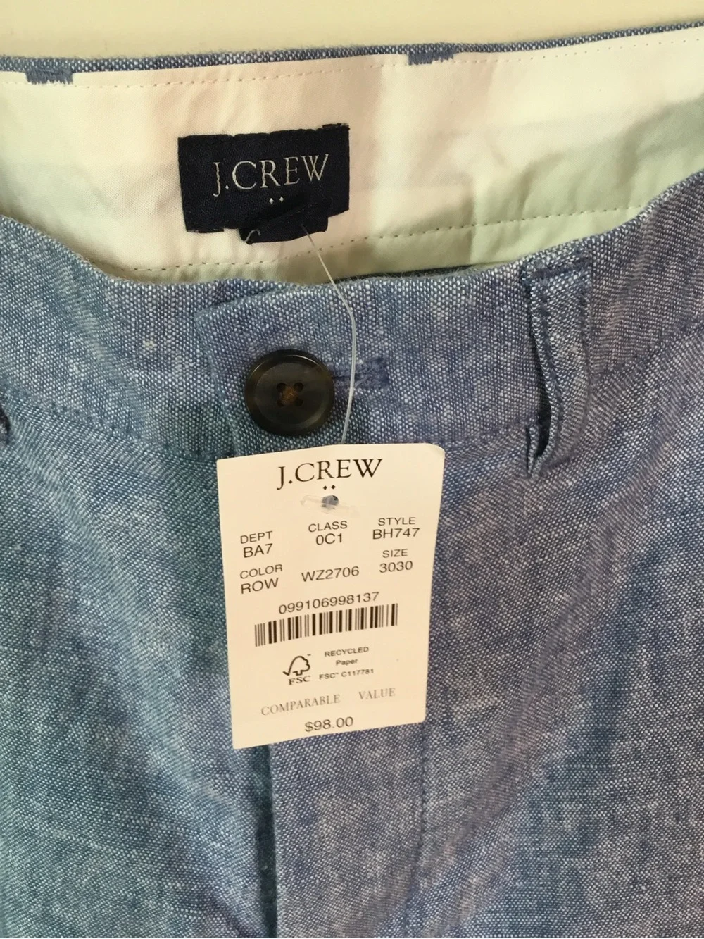 J. Crew Factory Men's Linen Blend Straight Fit Pants NWT
